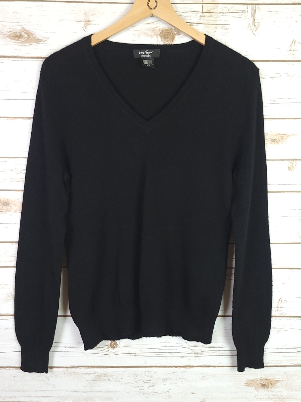 Lord & Taylor Cashmere Pullover Black V-Neck Sweater Large